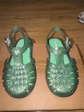 Mini Melissa Sparkle Mint Green Jelly Sandals with Velcro Buckle Strap